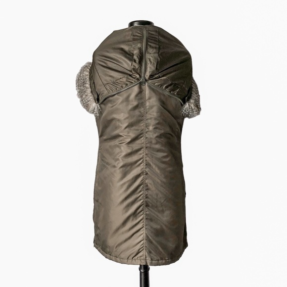 Anoarak Long Line Hooded Vest Removable Fur Trim Olive Green Large - Picture 4 of 14